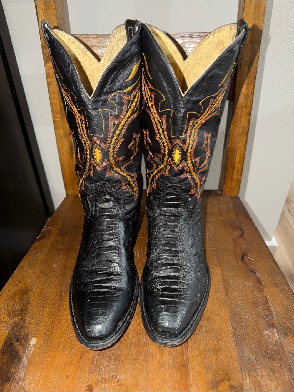 Rare Unique Handmade Leather Ostrich by Elefant Western Boots with Stitching